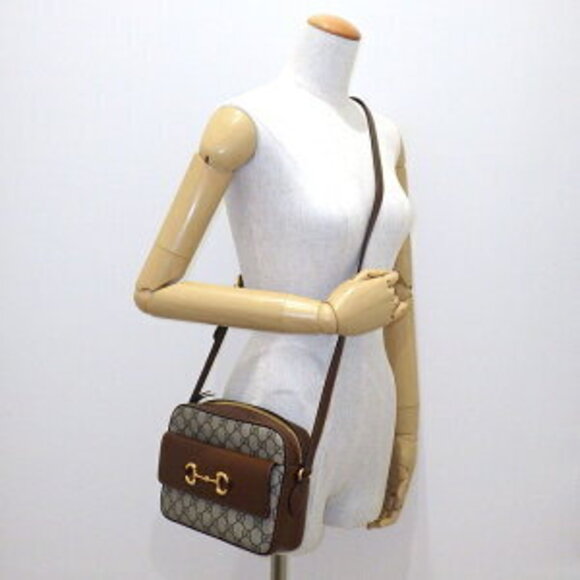 Gucci Horsebit Shoulder Bag Beige Ebony GG Supreme Canvas Leather - Picture 10 of 10